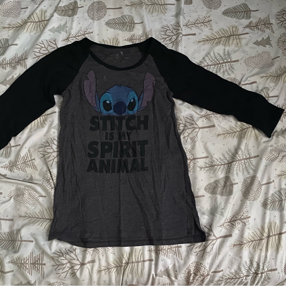 Disney Black & Gray Stitch Raglan Tee